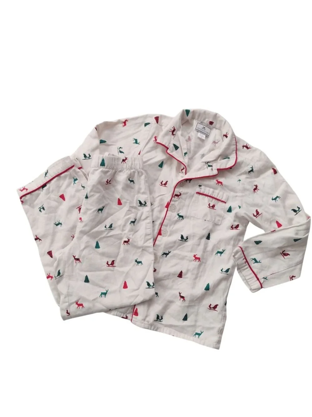 Petite Plume Kids Christmas Pajamas 8 Reindeer Sleighs Cotton Blend Holiday PJs
